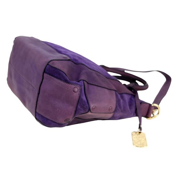 Vince Camuto PURPLE GENUINE LEATHER SHOULDER BAG HANDBAG TOTE HOBO PURSE - Picture 9 of 16